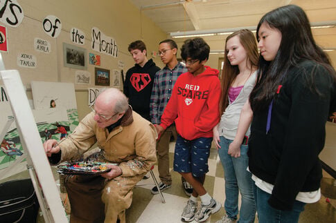 Leipzig sets up easel, paints at LHS